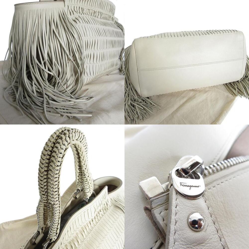 Salvatore Ferragamo handbag Gancini fringe leather off white silver - Picture 3 of 5